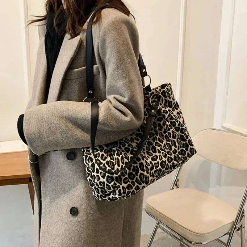 Fashion Tote Shopping And Travel Canvas New Women Popular Handbags Large Capacity Leopard Shoulder Bags