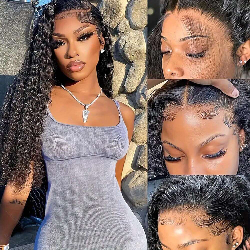 250% Density Brazilian Virgin Curly Front Transparent HD 13x4 Lace Frontal Deep Wave 100% Real Human Wigs Remy Pre Plucked Bleached Knots With Baby Ha