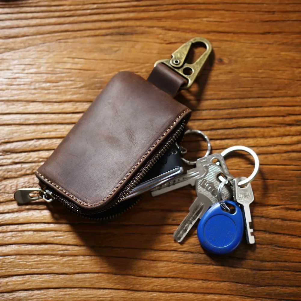 Handmade Leather Car Key Holder Wallet for Men and Coin Pocket Cow Leather Coin Holder Keychain Z251023