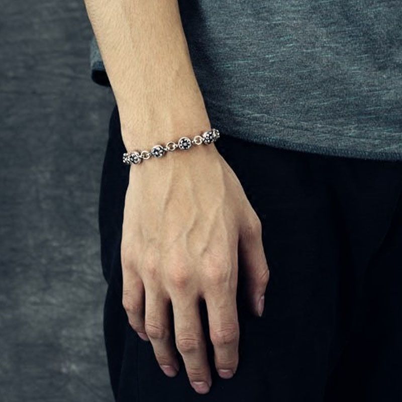 D33 S925 Sterling Silver Bracelet Punk Hip Hop Style Personalized Classic Jewelry Ball Cross Flower Shape Gift for Lovers new