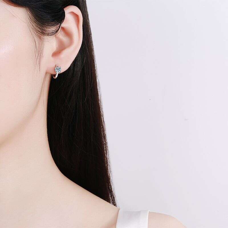 DHCollections-- Xindeyi Pure Sier for Women Four-Prong Simple Hoop Earrings 50 Points Moissanite Ear Buckle Internet Celebrity Same Style
