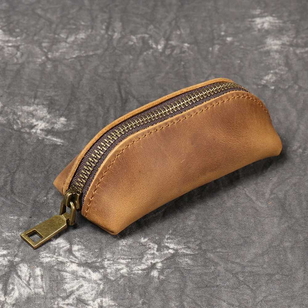 LUOKIR New Mens Genuine Leather Coin Purse Womens Crazy Horse Leather Key Pouch Multifunctional Cowhide Clutch Storage Bag Z251023