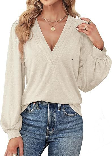2025 Spring/Summer New Women's Shirt V-neck Casual Long Sleeve Top