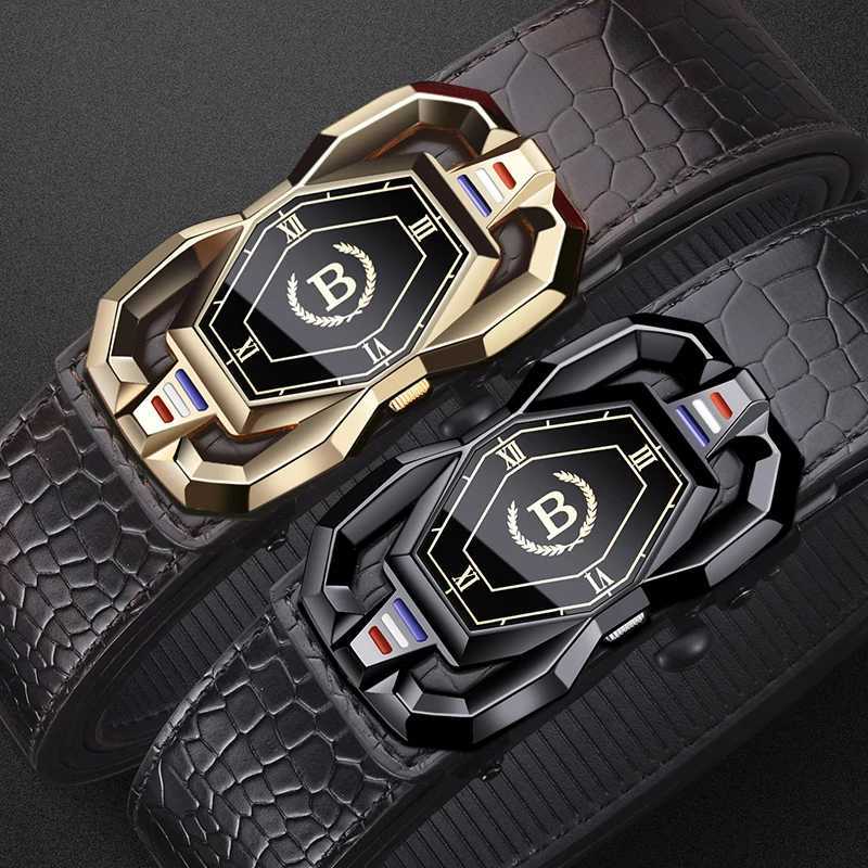 New Mens Crocodile Pattern Automatic Buckle Belt Fashionable Mens Casual Shorts Business Belt Trendy Youth Belt W251024