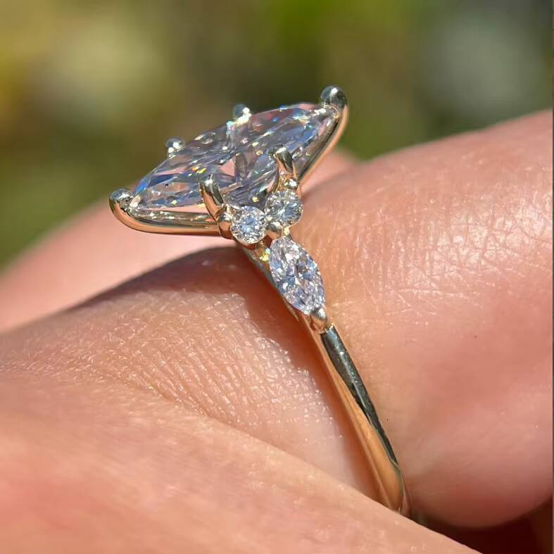 Classic Custom Lab Diamond Engagement Ring 14K Solid Gold Anniversary VVS DEF Marquise Cut Moissanite Ring