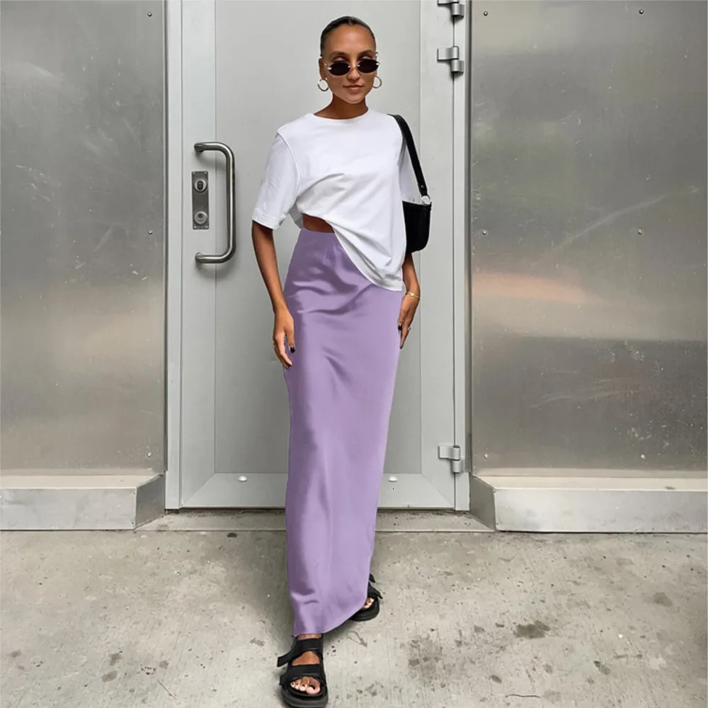 Elegant Multicolor High Waisted Long Skirt For Spring And Summer Womens Casual Satin Skirt Street Wear 251013