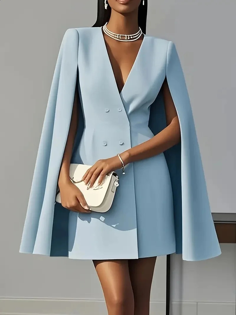 Autumn commuting doublebreasted shawl cloak solid colour suit dress womens clothing 251022