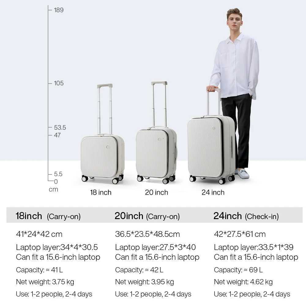 Mixi 2023 New Men 18 20Carry On Suitcase Aluminum Frame Front Laptop Pocket Luggage 100 PC TSA Lock Spinner WheelsW251024