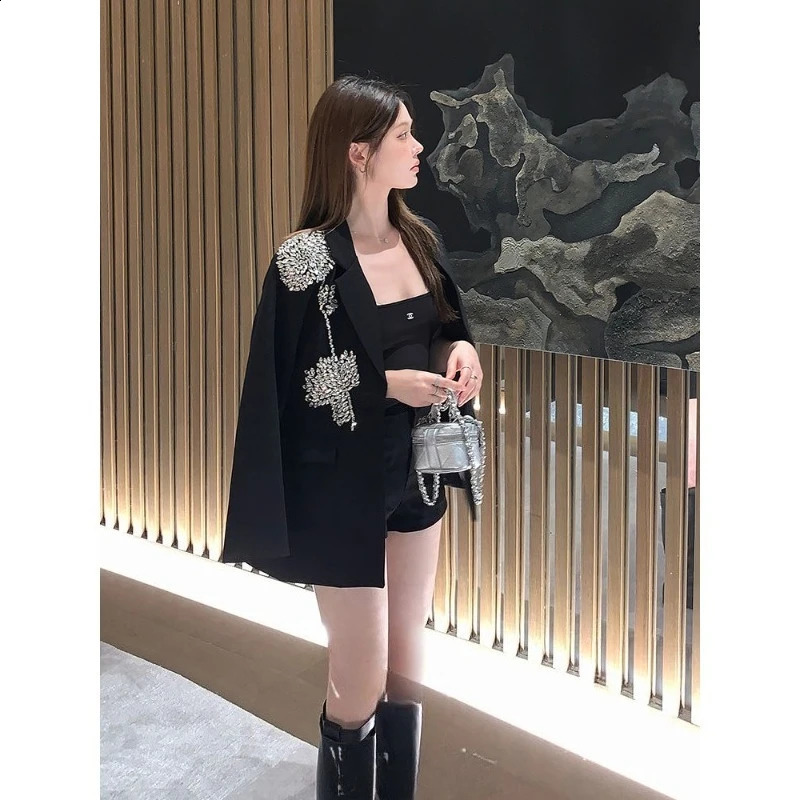 Light Black Nail Diamond Flower Loose Blazer Celebrity Sequined Foreign Style Ol Party Suit Temperament Commuting Blazers 251023