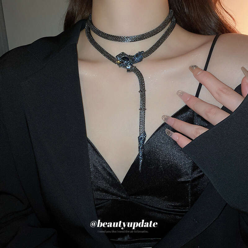 Exaggerated Rhinestone Snake Designer Tassel Niche Creative Design Clavicle Chain Hot Girl Sweet Cool Style Necklace for Women
