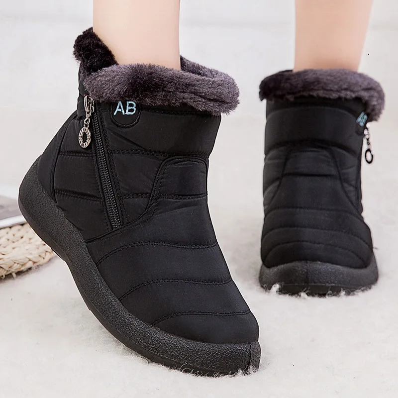 Womens Boots Keep Warm Ankle Boots Fur Winter Shoes Woman Waterproof Snow Boots Winter Botas Mujer Comfortable Black Footwear251020