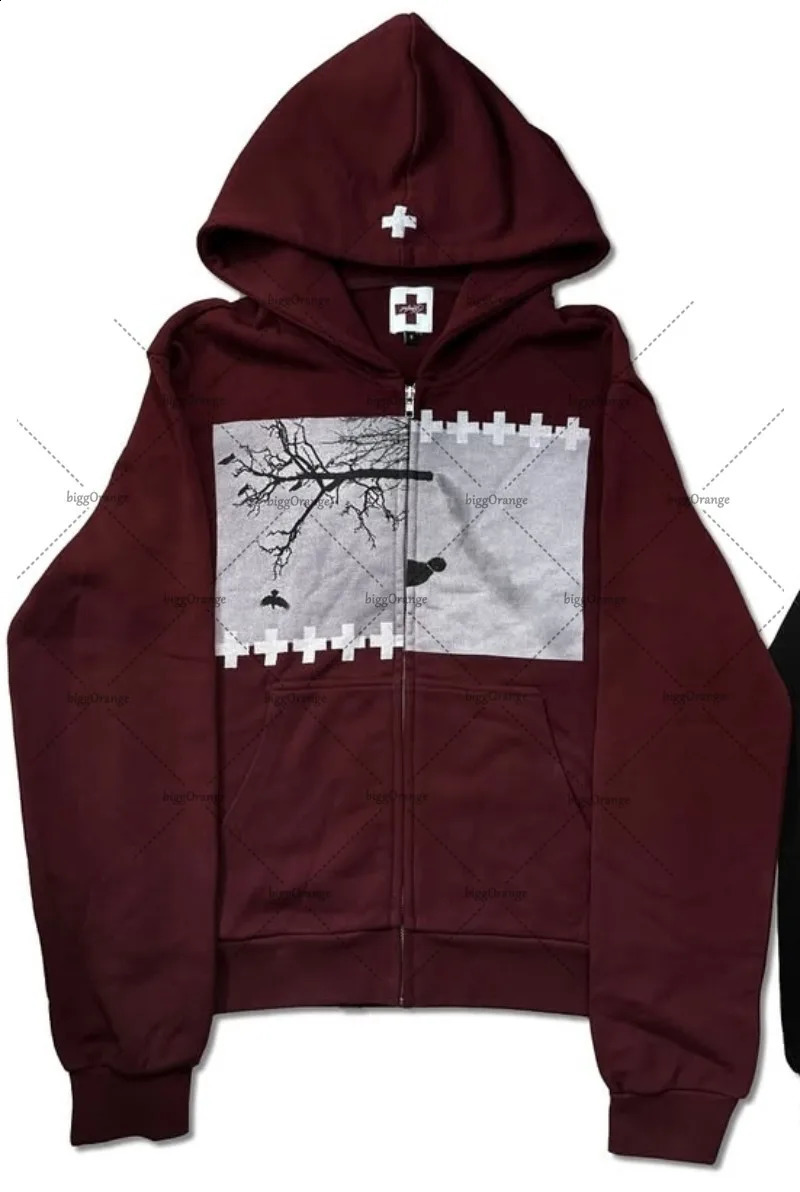 American Harajuku Punk Retro Oversized Zipper Hoodie Men Y2K Hiphop Rock Trendy Casual Loose Sweatshirt Women Streetwear 251018