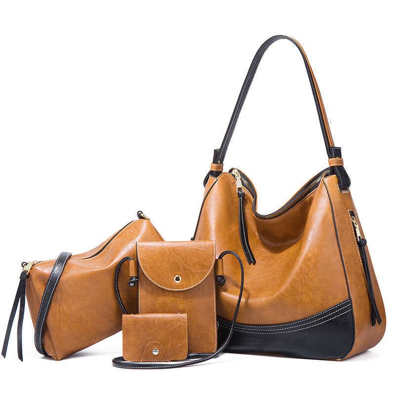 Minimalist Color Block Handbag For Women Fashion Trend Large Capacity Four Piece Set New Single Shoulder Crossbody Soft Mother Daughter Bag High Quali