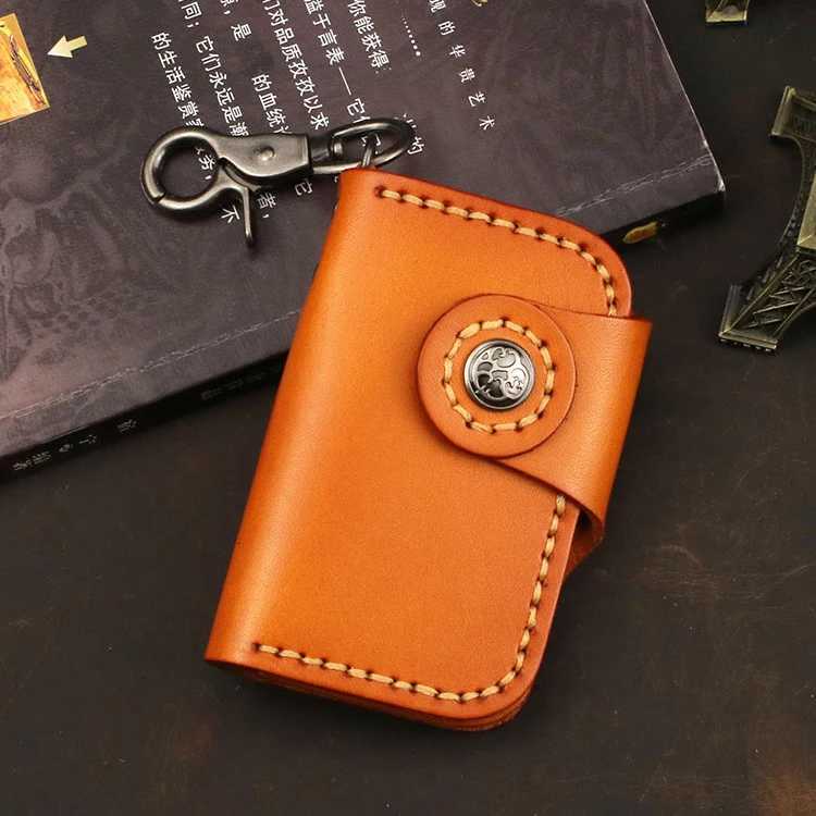 Hand Stitched Vegetable Tanned Leather Key Holder Durable Japanese Style Housekeeper Key Case Z251023