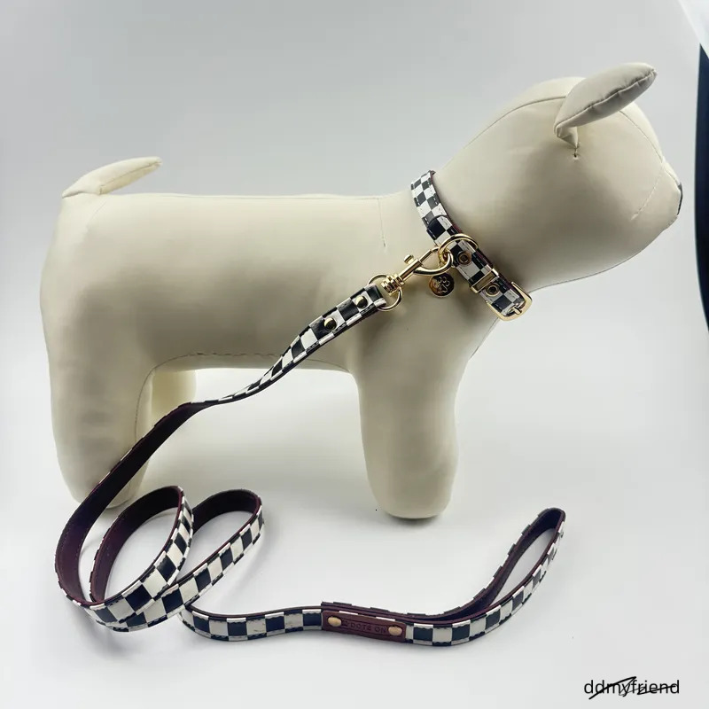 Classic Plaid Dog And Leash Set - Adjustable Leather Collar With Charm For Small To Medium Dogs Ddmyfriend