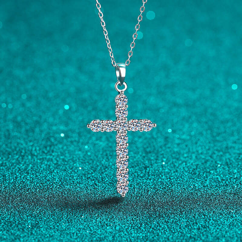 DHCollections-- Sterling Sier Necklace for Women Moissanite Cross Choker Plated PT950 Gold Clavicle Chain
