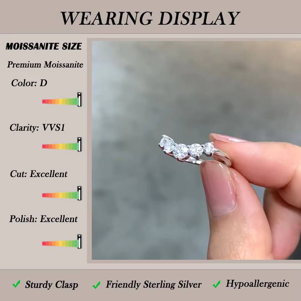 Hot Sale Five Stone Moissanite Ring 925 Sterling Silver Elegant Band Classic Style Wedding Engagement Jewelry for Women