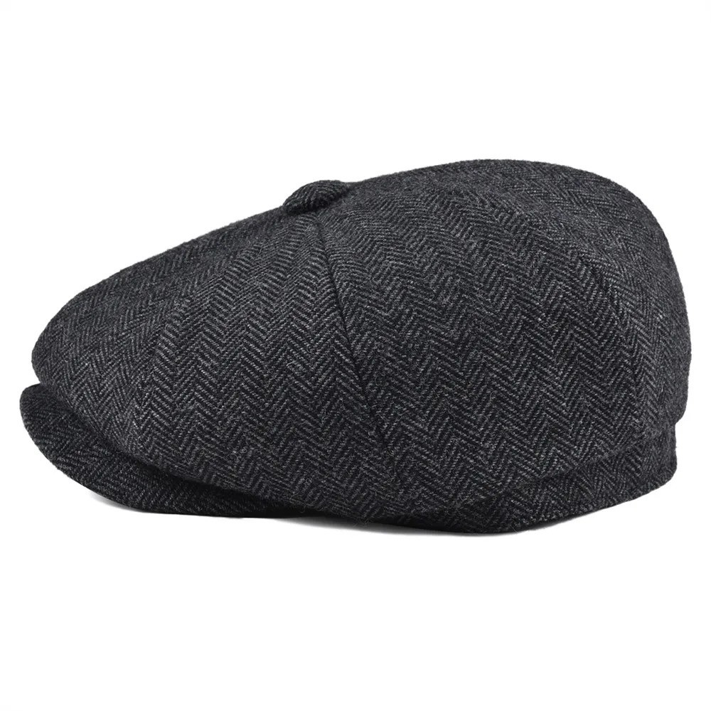 BOTVELA Tweed Wool 8 Panel Black Herringbone sboy Cap Men Classic 8Quarter Panel Style Flat Cap Beret Hat 251021