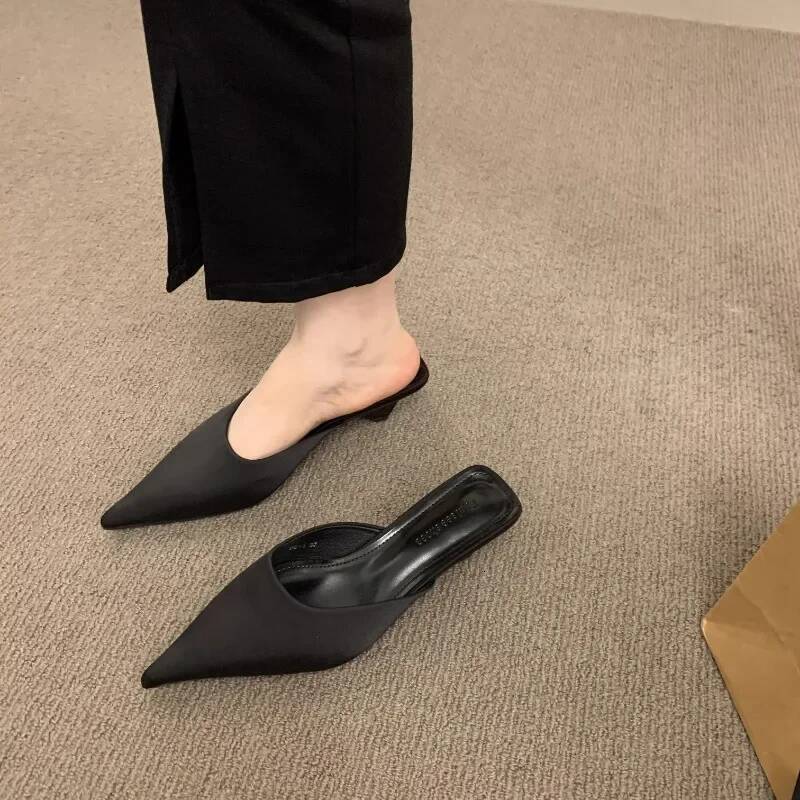 2024 Spring Pointed Toe Women Mules Slipper Fashion Candy Color Ladies Elegant Dress Sandal Square Low Heel Slip on Slides Shoes ddmypanda