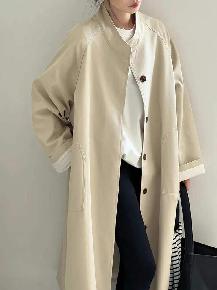 Baggy Stand Collar Trench Coat Elegant Womens Casual Loose Casaco Outerwear Korean Fashion Single Breasted Parkas Abrigos 251021