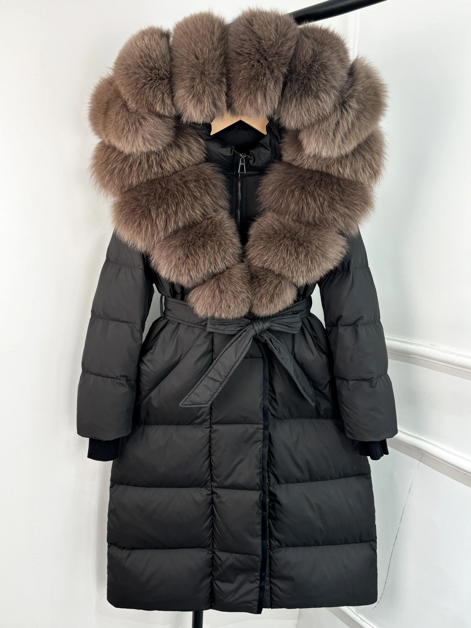 Janveny Winter Long Hooded Puffer Jacket Women Warm Thickened Fox Fur Collar White Goose Down Jacket Waterproof Parkas 251020