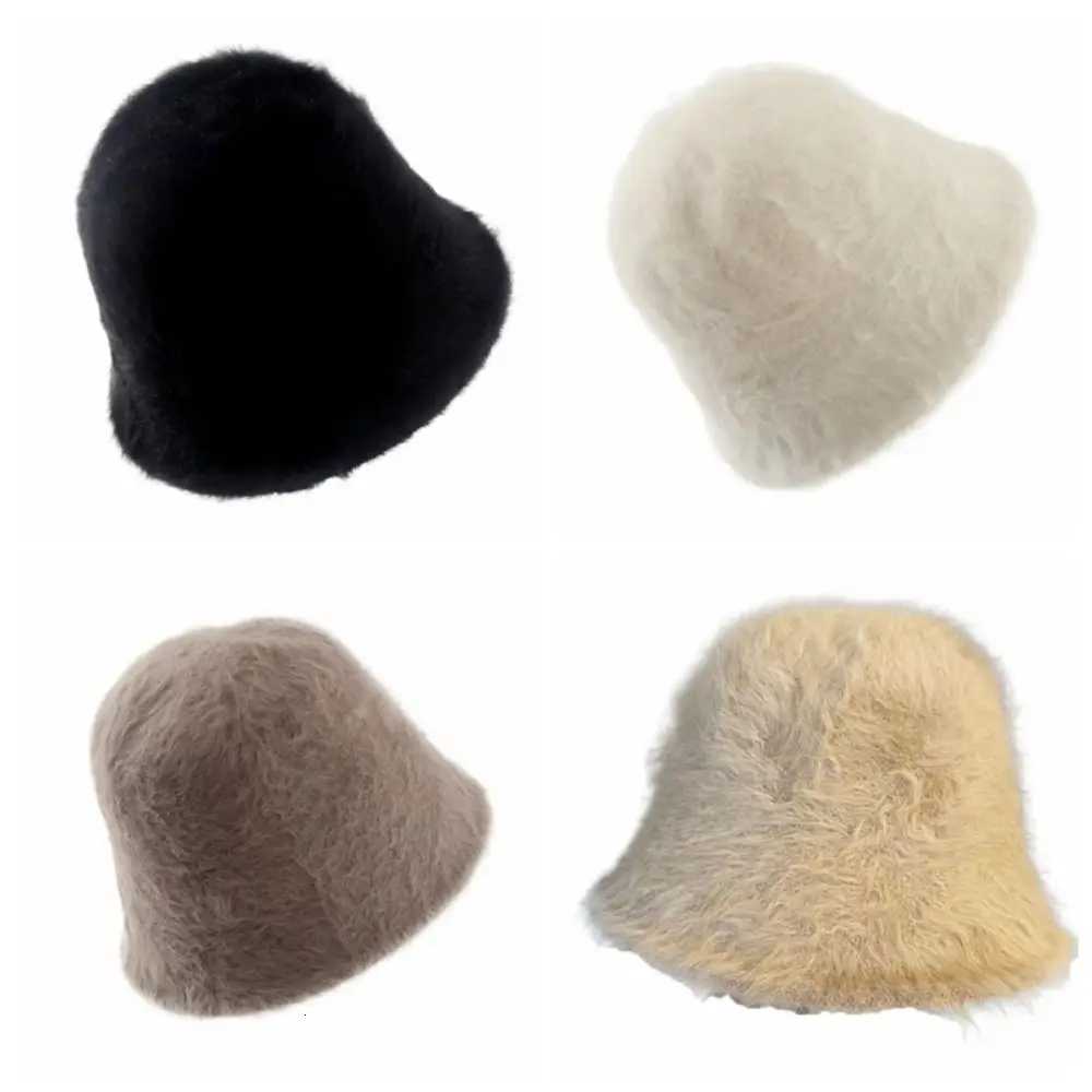 Fashion Knitted Plush Bucket Cap Furry Solid Color Winter Fisherman Hat Warm Windproof Anticold Bucket Hat CyclingL251024