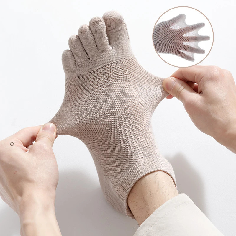5 Pairs Summer Mens Socks Soft Meshe Breathable Cotton Sweat Absorbent Five Finger Socks Outdoor Sports Split Toe Socks 251023