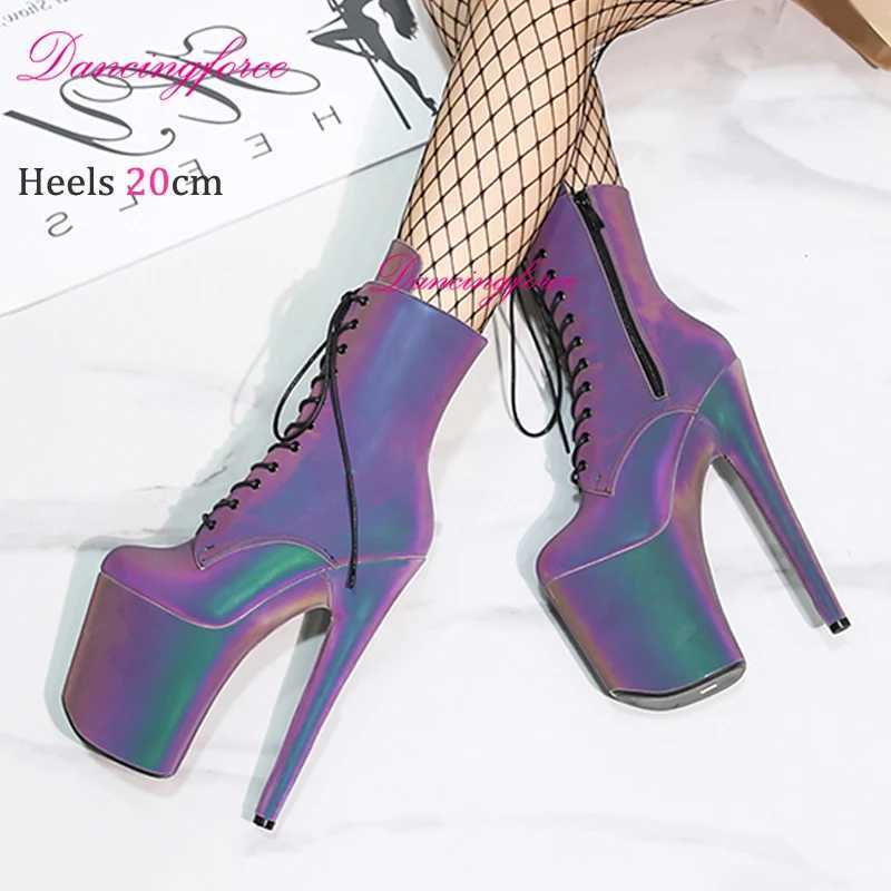 20CM8Inch Luminous PU Exotic Pole Dancing Boots Night light Holographic Reflective Stripper Platform Party High Heels Shoes W251024