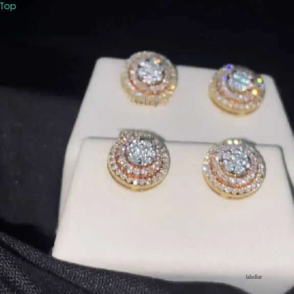 Bling Earrings Triple Color Sier Iced Out Cluster Halo VVS Moissanite Stud Earring