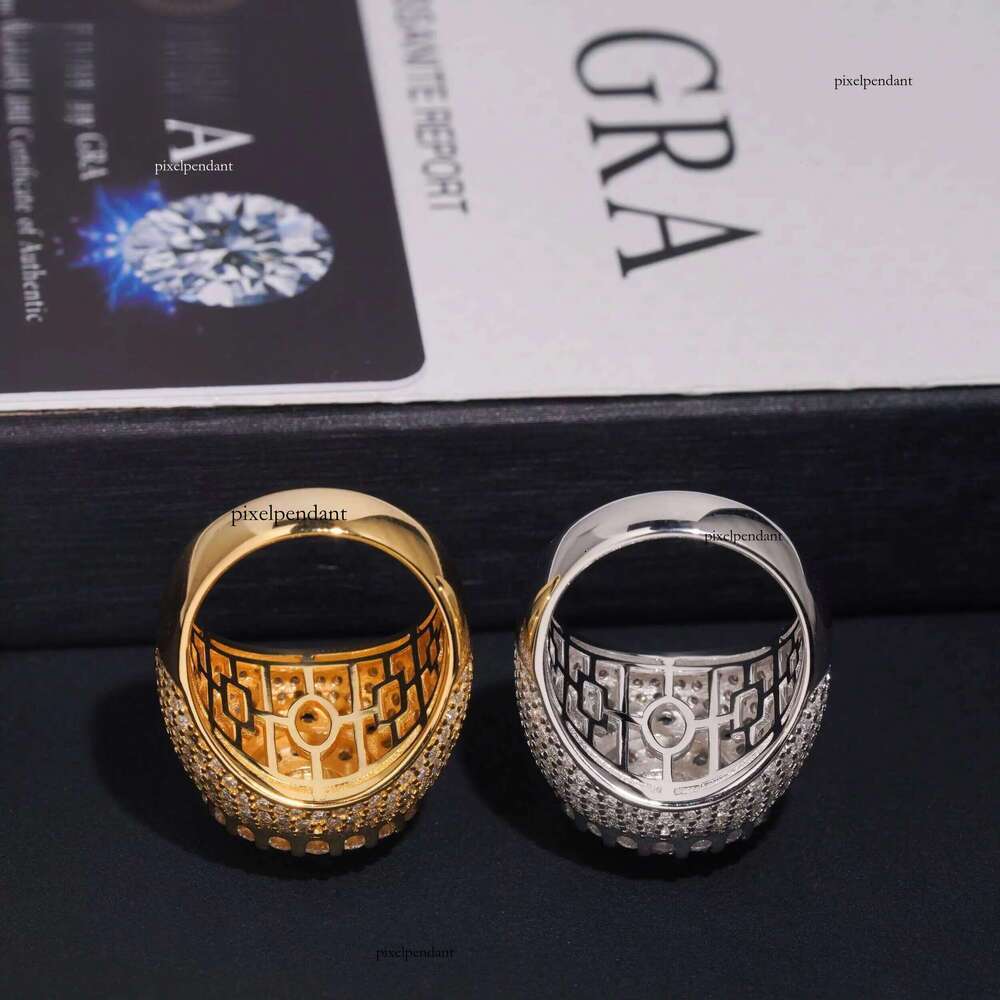 Hot Sale High Quality VVS Pass Test Sliver Gold Plated Hip Hop Mens Moissanite Dia Rings