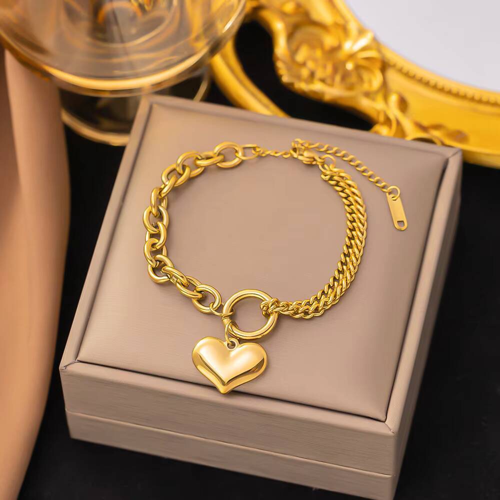 High Quality Retro Love Gold Bracelet Female Internet Celebrity Same Style Hip Hop Niche Simple NonFading Bracelet