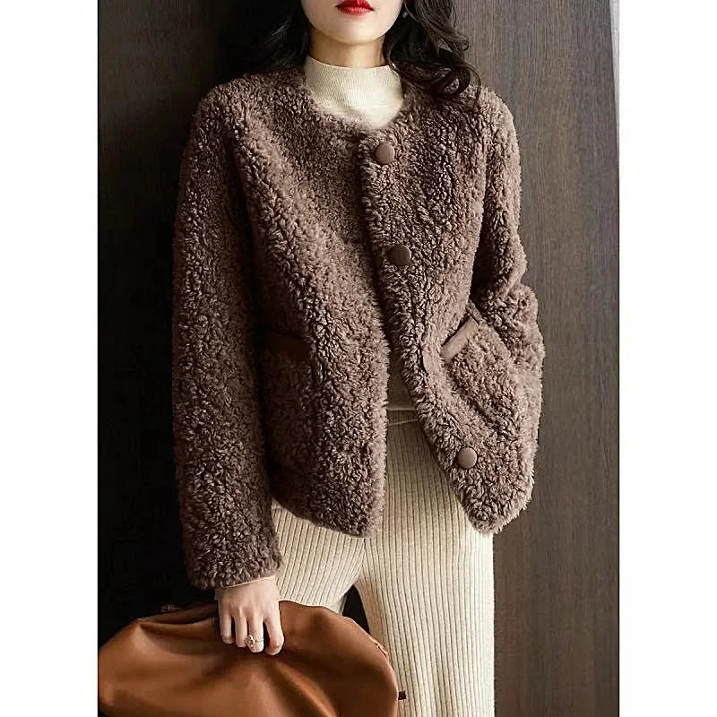 Autumn Winter Casual Warm Granular Fleece Short Coat For Women Fashion Lamb Wool Jacket Ladies Outwear Tops 251021