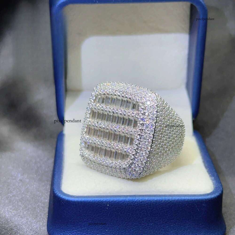 Hiphop Mens Pave Hip Hop Iced Out Cuban Ring Sier Rings Vvs Moissanite Dia Rapper Jewelry