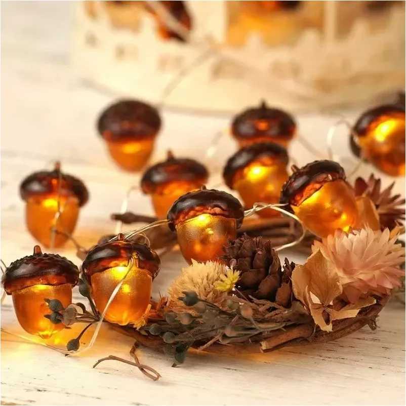 LEDs Acorn String Lights Thanksgiving Decorations 98ft Fall Lights Forest Decor Fairy Decorative Lights Battery Powered for C251024