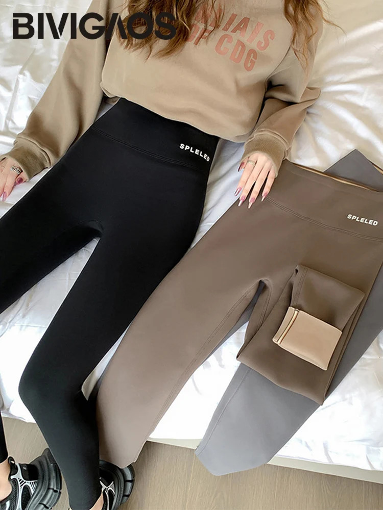 BIVIGAOS Autumn Rabbit Velvet Shark Leggings Women High Waist Thin Fleece Warm Leggings Winter Seamless Sport Casual Legging 251018