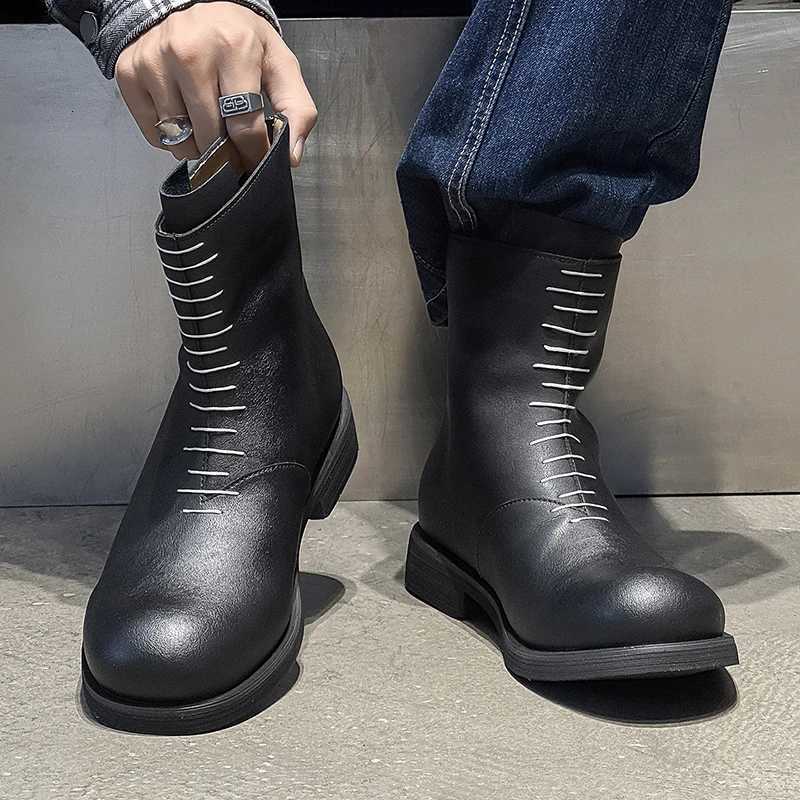 New Fashion Mens Ankle Boots Outdoor Personalized HighTop Shoes Business Motorcycle Boots Sliding Mens Leather Walking Boots W251024