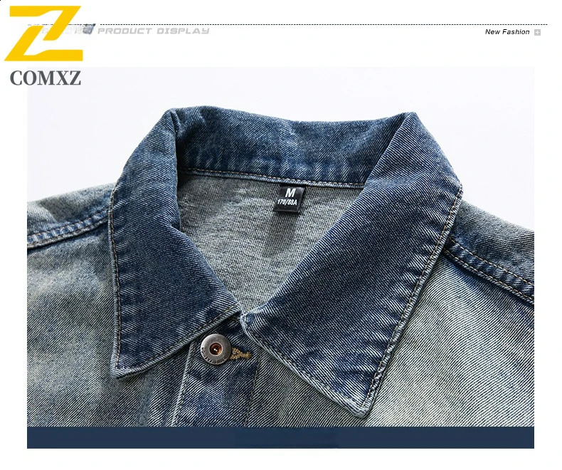COMXZ Men Solid Denim Jackets 2025 Fashion Motorcycle Vintage Jeans Hommes Slim Fit Streetwear Style Autumn Coat 251017