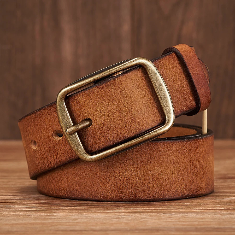 Thick Cowhide Copper Pin Buckle Real Genuine Leather Belt For Jeans Fashion Casual Belt Men Waistband Retro Male Strap 251013