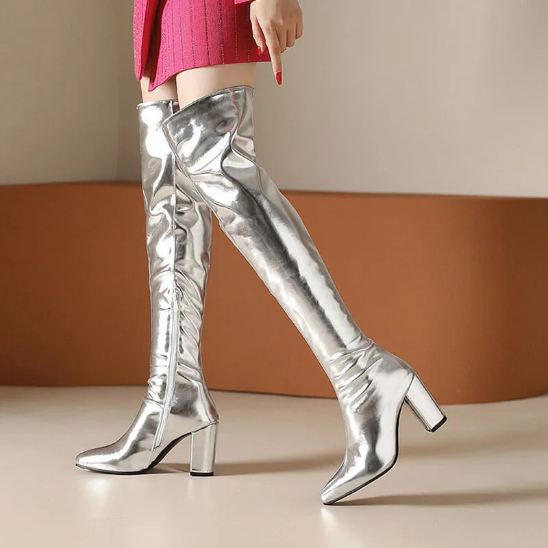 Sexy Over the Knee High Boots Women Party Dance Winter Shoes Ladies Silver Gold Thick High Heel Custom Botas Feminina WSH4928 251023