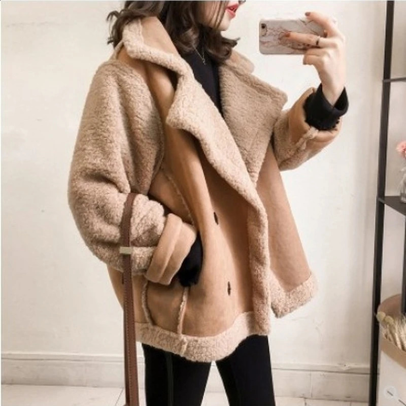 2023 Womens Autumn Winter Lamb Wool Sheepskin Coat Fur Onepiece Thickened Jacket Casual Warm Oversized S 4XL 251018