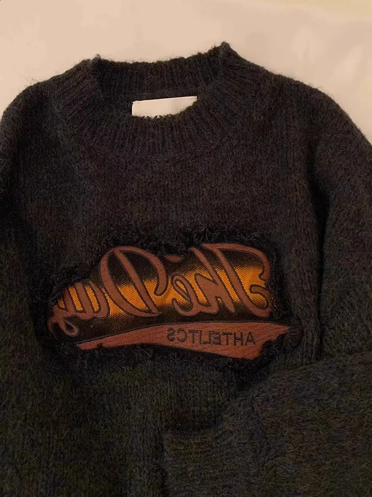 Y2K Vintage Knitted Crop Sweater Women Autumn Winter Thick Warm Female Pullovers Harajuku Loose Streetwear All Match Jumpers 251023