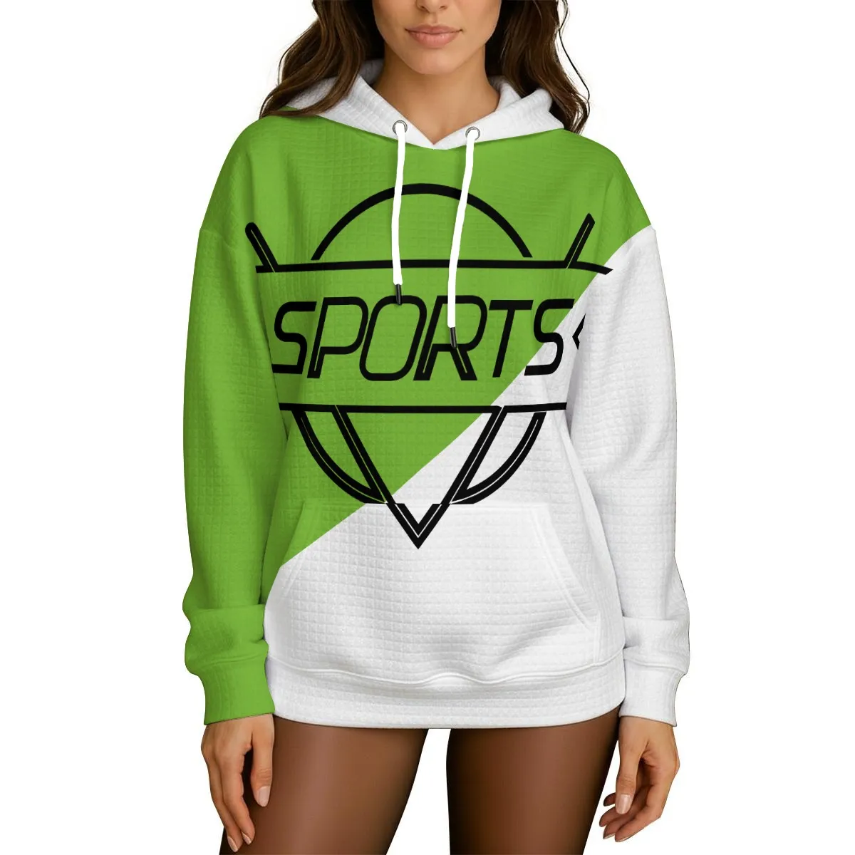 DHgatepod Women's Heavyweight Waffle Knit Hoodie - 320GSM All-Over Print Textured Pullover with Kangaroo Pocket