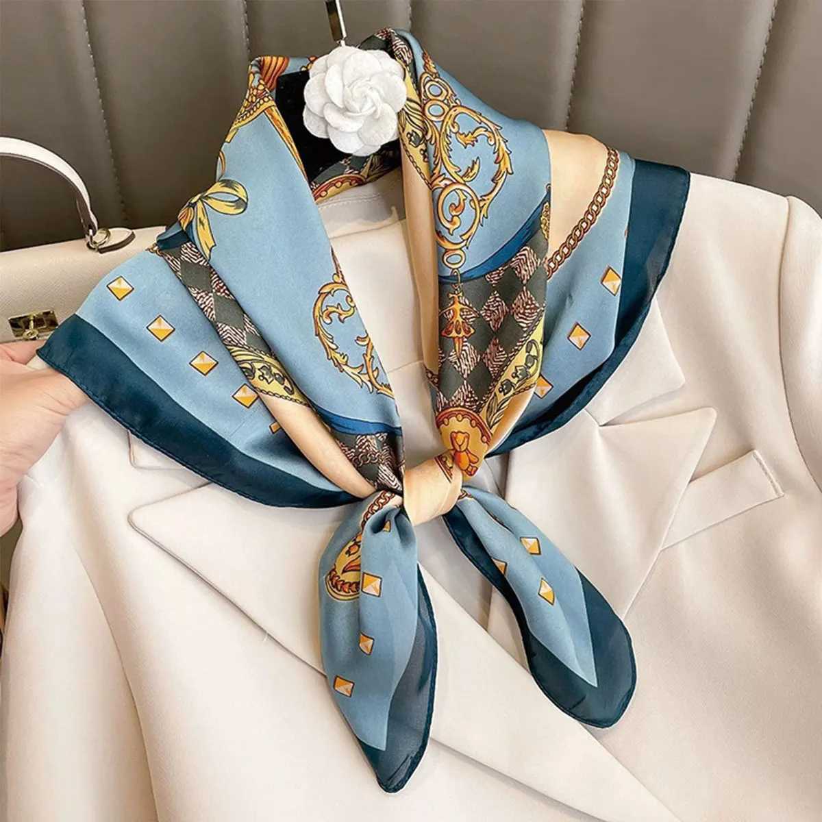 70x70cm Fashionable Korean Style Silk Square Scarf Satin Print Hairband Necktie Hair Accessory Headscarf Versatile Wrap Scarf C251024