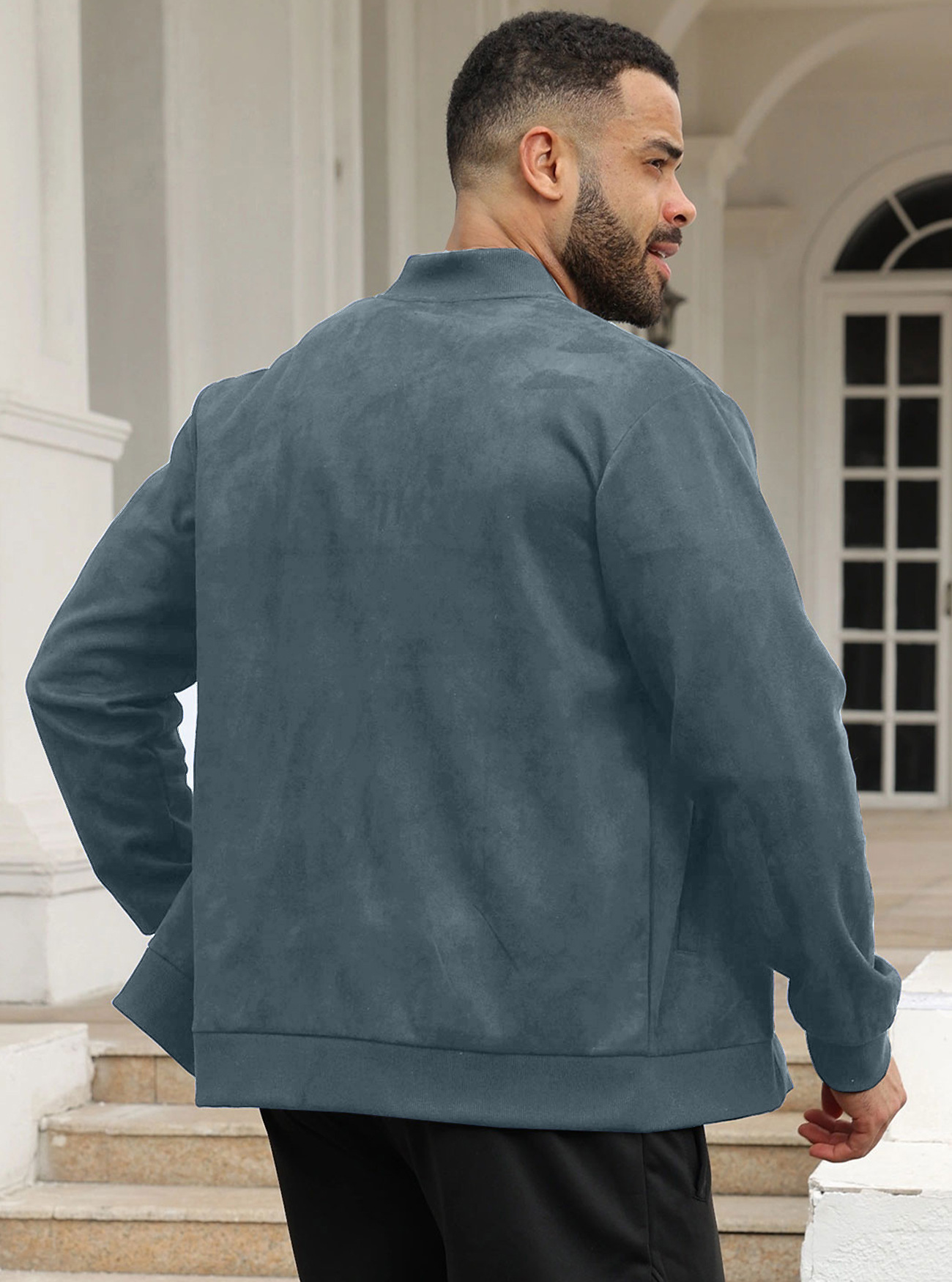 25 European And American Cross-border Autumn Men's Suede Flight Jacket Solid Color Zipper Cardigan Designer Hoodie Jacket Tracksuit Men Polo Vest
