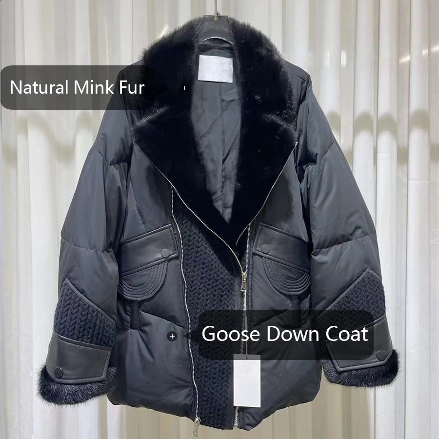 Fur Puffer Jacket Cropped Goose Down Coats With Fur Natural Mink Fur Goose Down Jacket Women Winter Warm Outerwear 251023