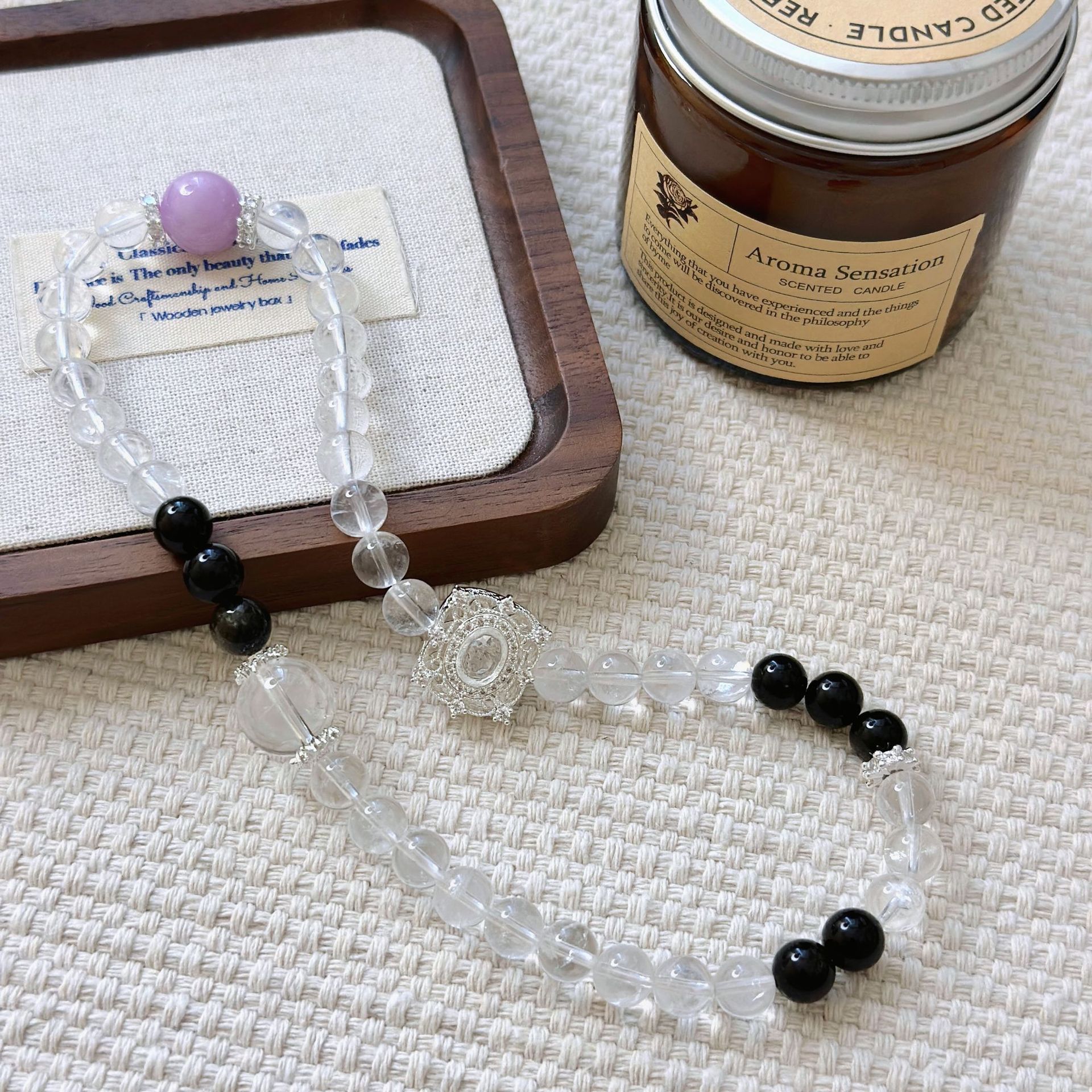 Double Strand Natural Quartz Bead Necklace - Elegant Double Circle Design