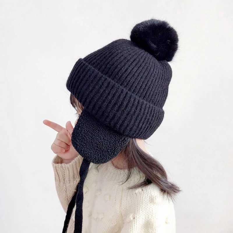 Winter Baby Knitted Hat Skiing Infant Bonnet Plush Lining Kids Beanie Protect Ears Children Cap for Boys Girls Accessories 26YL251024