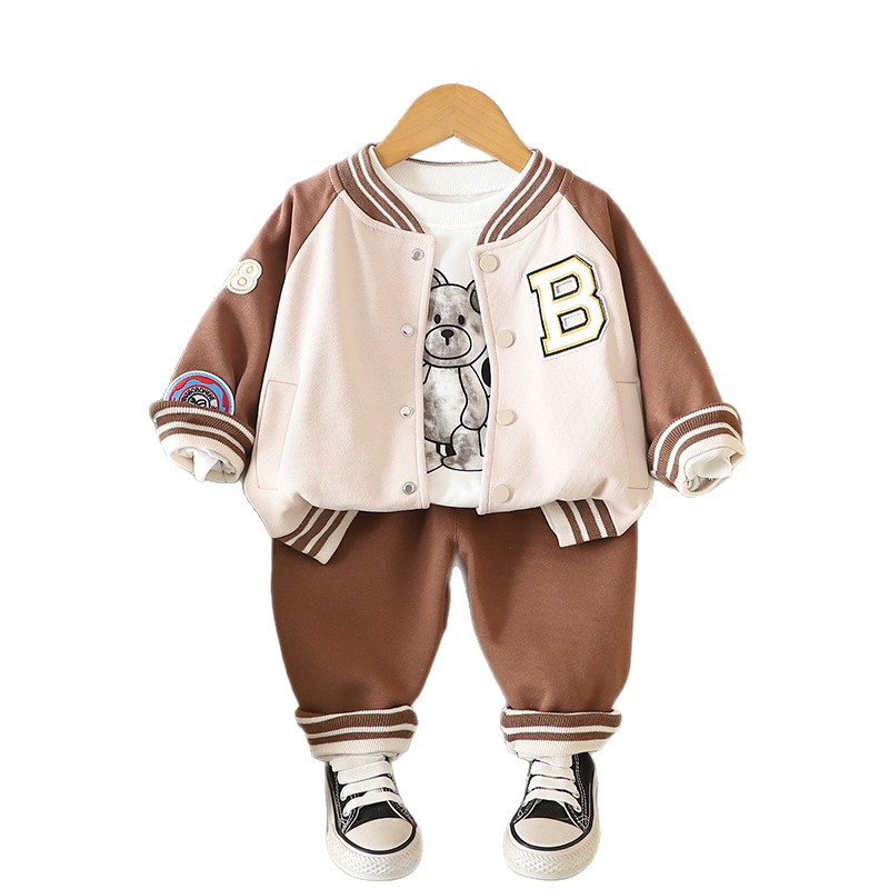Fashion 2025 Boys Baseball Outfit 3-Piece Set, Color-Blocked Jacket with Pants, Spring Autumn Clothes for Toddlers 1-3 Years Free Shipping