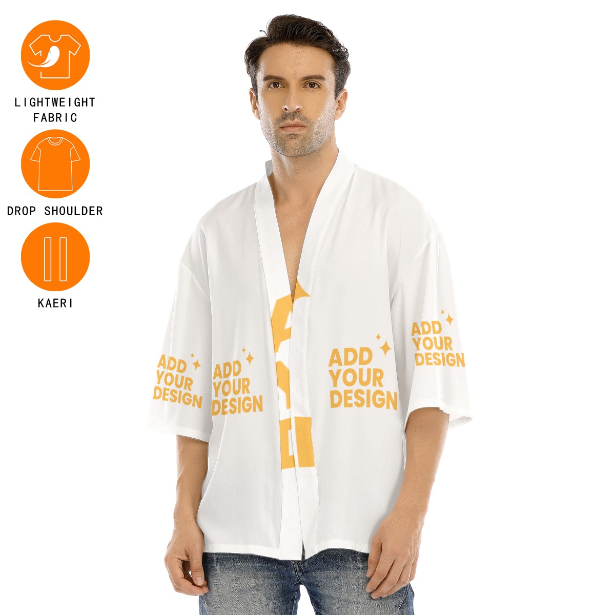 DHgatepod Men's Drop Shoulder Short Jacket - All-Over Print Non-Stretch Open Front Duster for Layered Streetwear