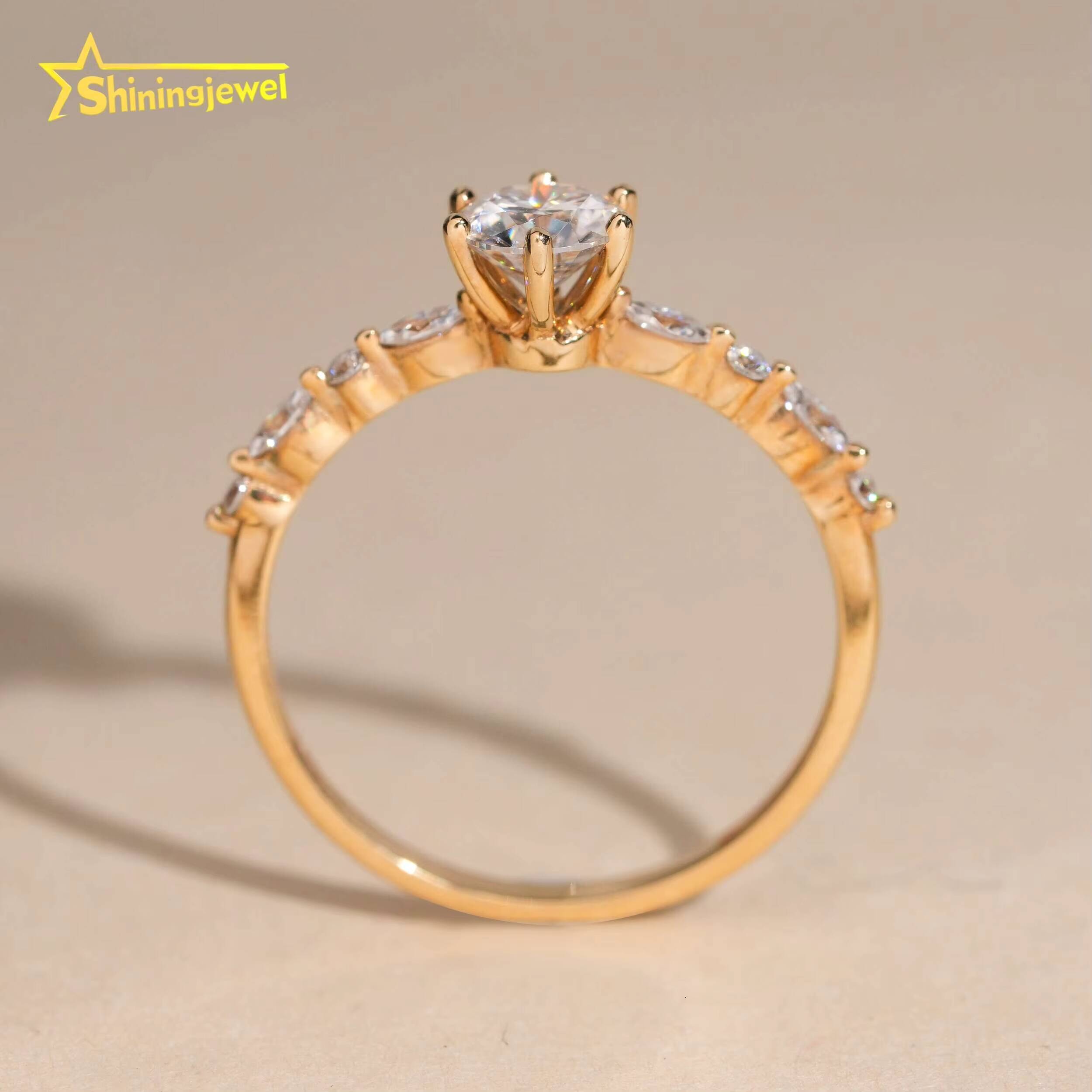 14K Solid Gold Fashion Women Ring Round Cut Moissanite Engagement Rings for Women Pass Diamond Tester